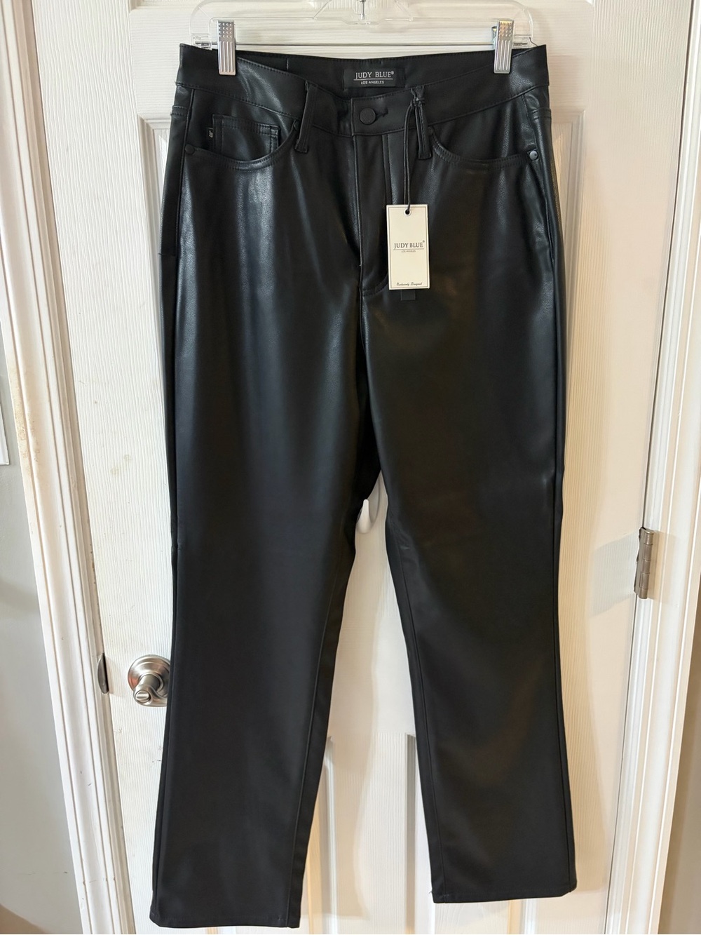 Judy Blue Black Faux Leather Pants with Button Detail- NWT